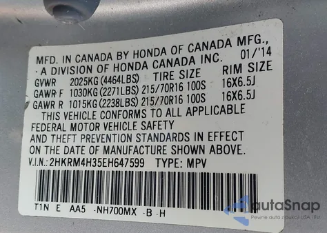 2014 Honda Cr-V Lx from USA, damaged, VIN 2HKRM4H35EH647599